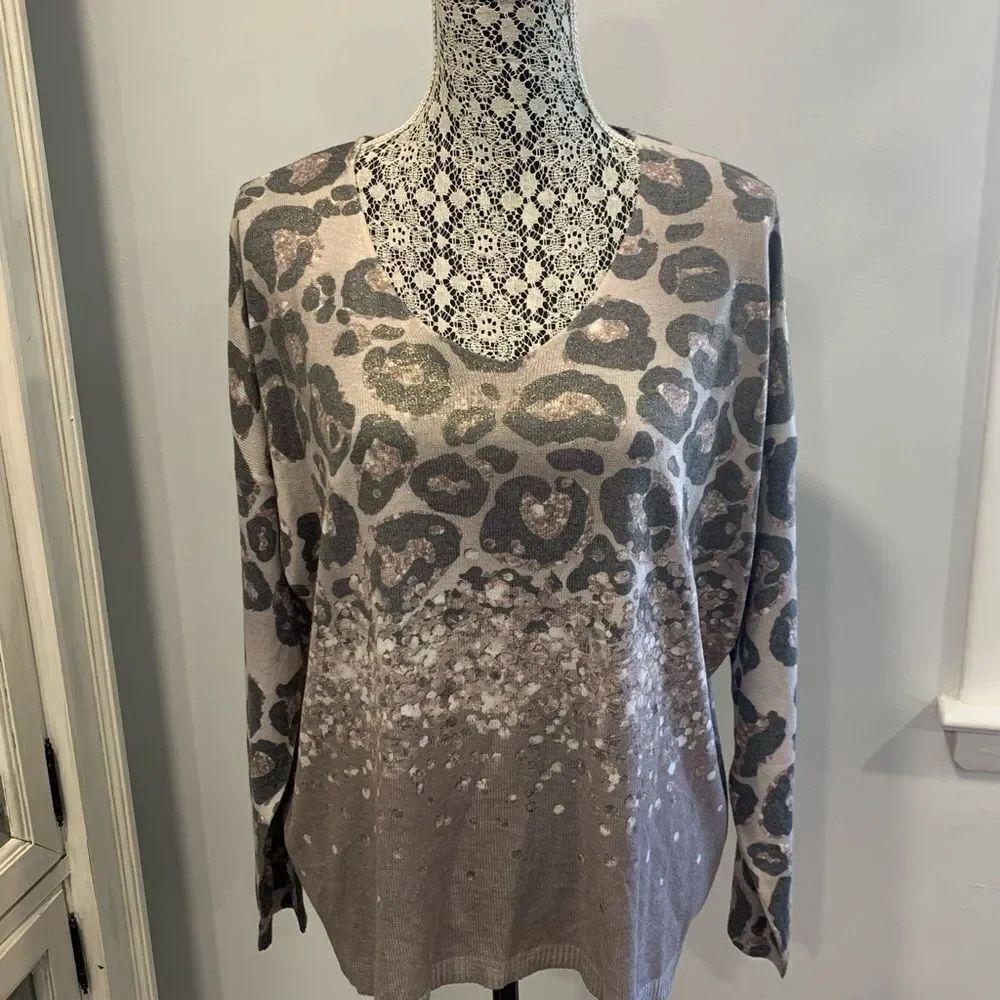 Leopard Print Metallic Top NWT